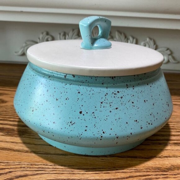 MCM 1950s Bauer Speckled Turquoise Blue White California Pottery Serving Dish - Picture 2 of 5